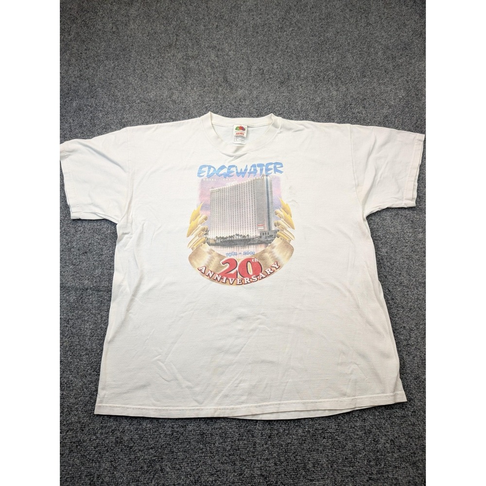 Vintage Edgewater Hotel Casino Shirt Mens XL White 20th Anniversary Laughlin NV